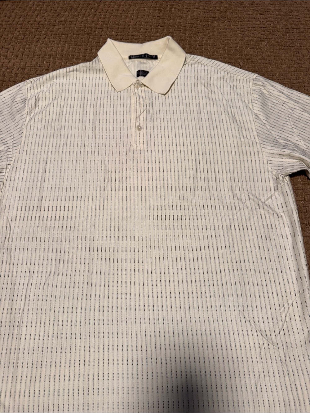 Vintage Tiger Wood Men's Cream-White Pinstripe Polo Shirt